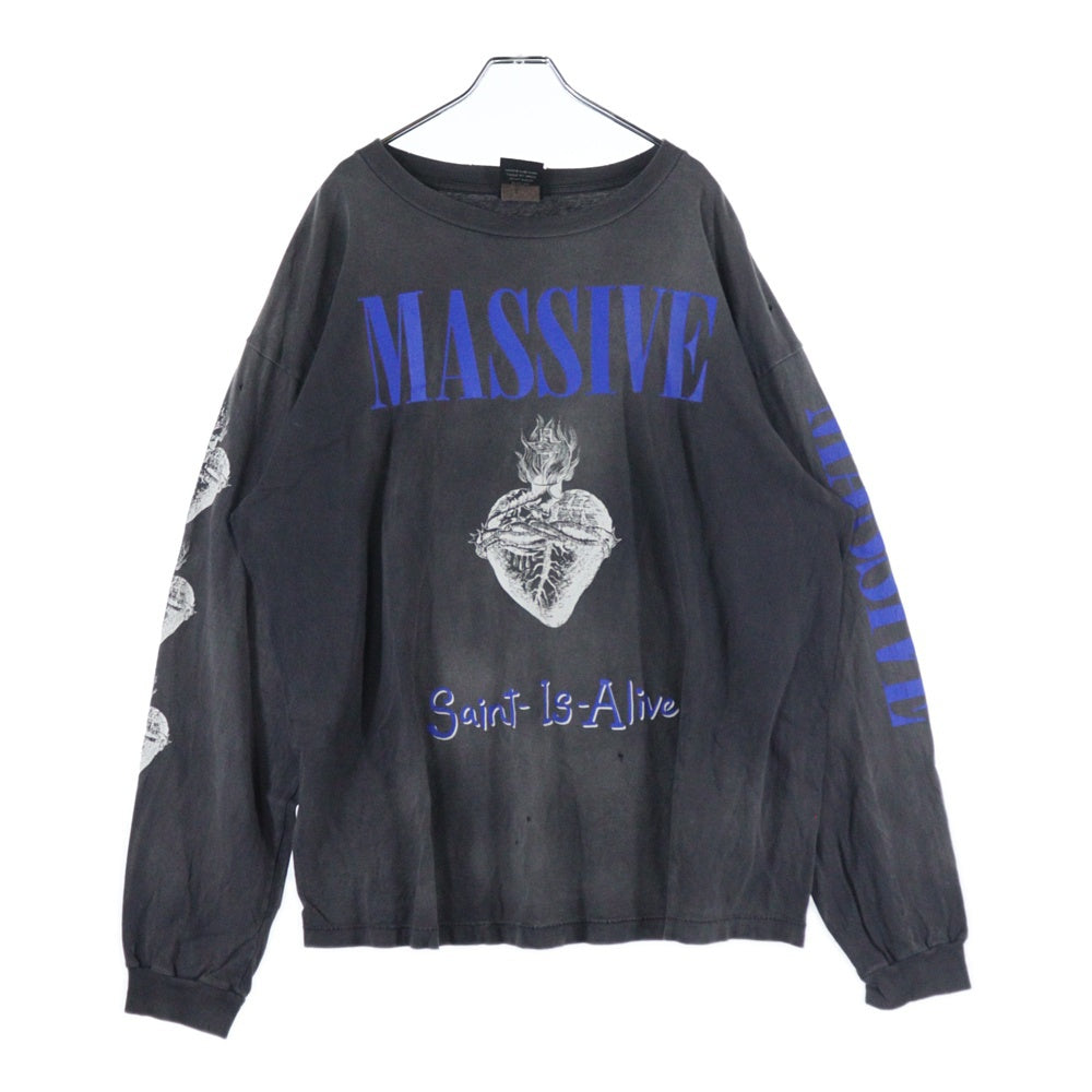 SAINT MICHAEL(セントマイケル) 23AW LS TEE MASSIVE PRINT マッシブ プリント クルーネック 長袖Tシャツ カットソー ブラック SM-A23-0000-011