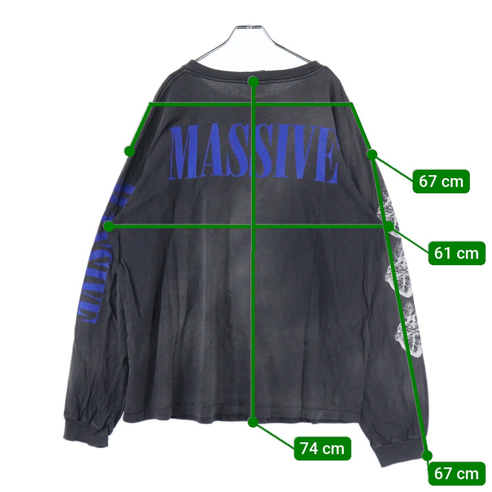 SAINT MICHAEL(セントマイケル) 23AW LS TEE MASSIVE PRINT マッシブ プリント クルーネック 長袖Tシャツ カットソー ブラック SM-A23-0000-011