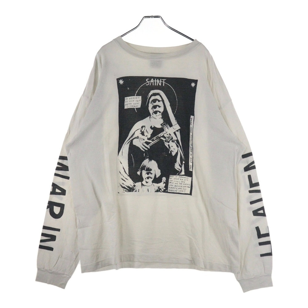 SAINT MICHAEL(セントマイケル) 21AW LS TEE W.I.H ウォー イン ヘヴン プリント クルーネック 長袖Tシャツ カットソー ホワイト SM-A21-0000-021