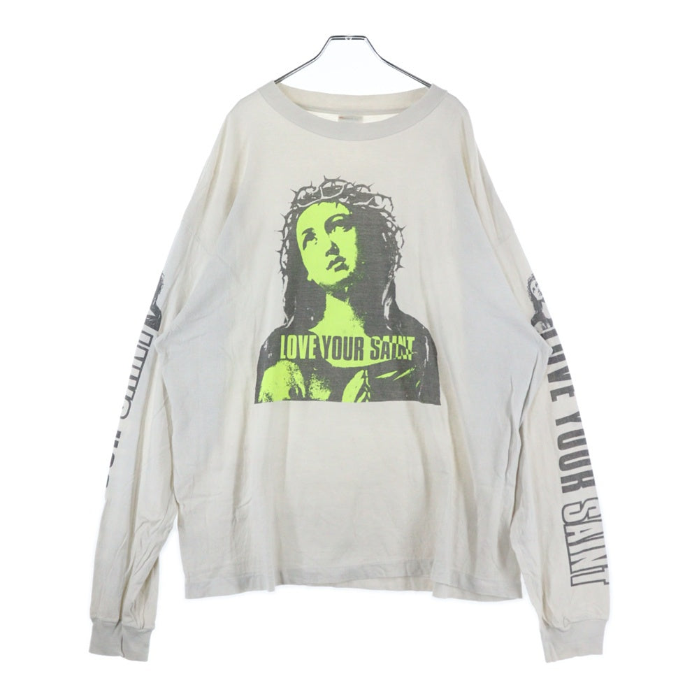 SAINT MICHAEL(セントマイケル) 24AW LS TEE LOVE UR SAINT ラブ アワー セント プリント クルーネック 長袖Tシャツ カットソー ホワイト SM-YS1-0000-017