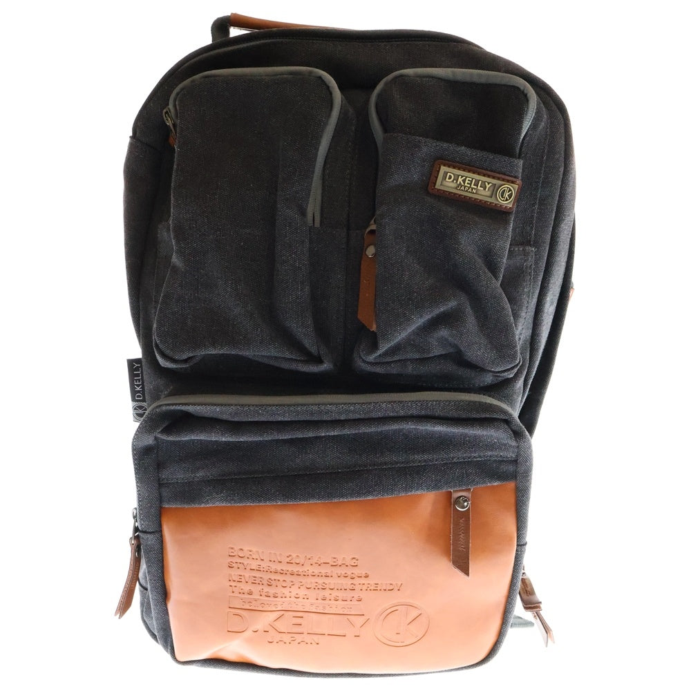 D.KELLY(ディーケリー) レザーパッチ 2WAY マルチポケット バックパック グレー/ブラウン