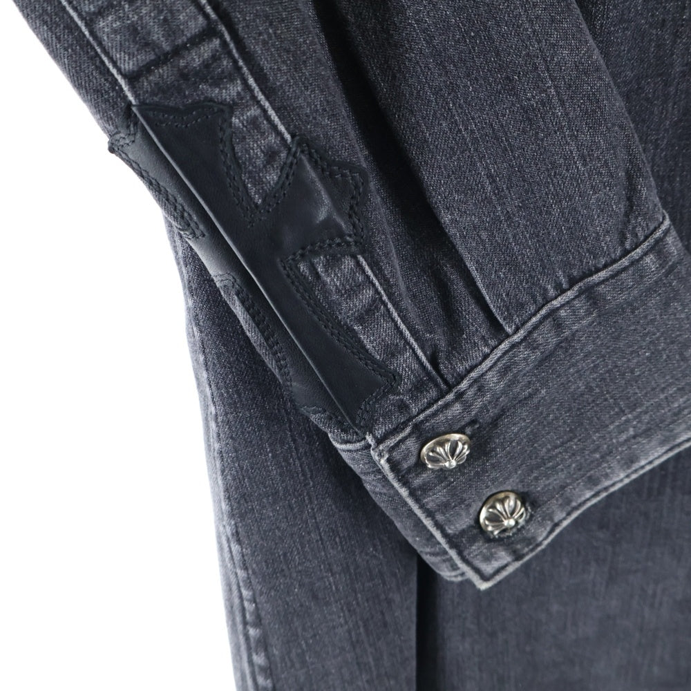CHROME HEARTS(クロムハーツ) LOOSEENDS LS ルーズエンド 袖クロスパッチ クロスボールボタン デニム長袖シャツ ブラック