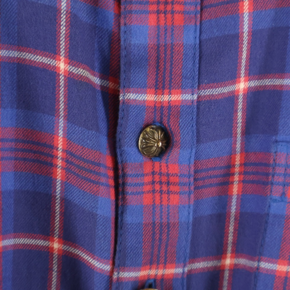 CHROME HEARTS(クロムハーツ) LOOSEENDS LS ルーズエンド エルボースターパッチ クロスボールボタン チェック長袖シャツ レッド/ブルー