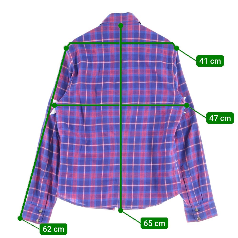 CHROME HEARTS(クロムハーツ) LOOSEENDS LS ルーズエンド エルボースターパッチ クロスボールボタン チェック長袖シャツ レッド/ブルー