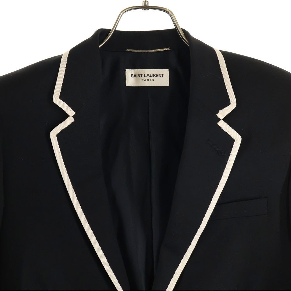 SAINT LAURENT PARIS(サンローランパリ) ピークドラペル 2B ウール シングルテーラードジャケット ブラック/ホワイト 345672