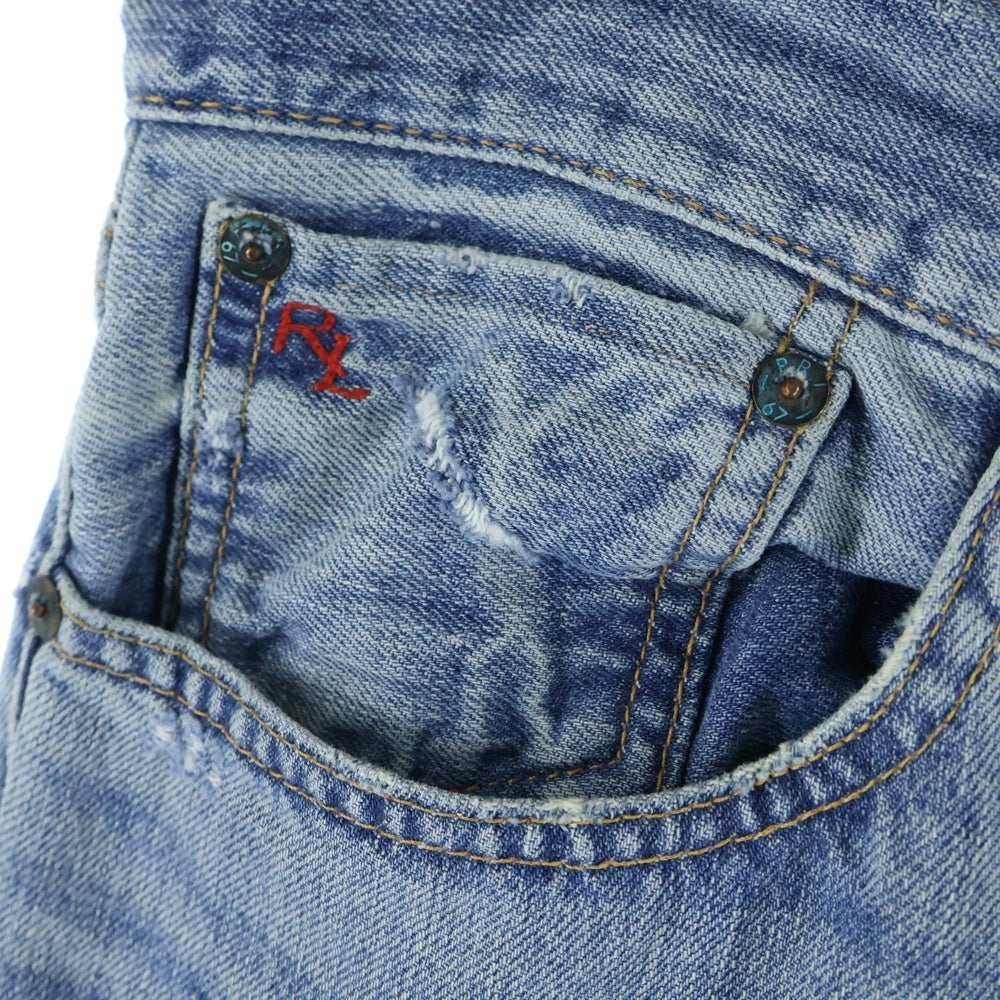 POLO RALPH LAUREN(ポロラルフローレン) マルチポケット 革パッチ ダメージ加工 ジップアップ デニムパンツ インディゴ 09832