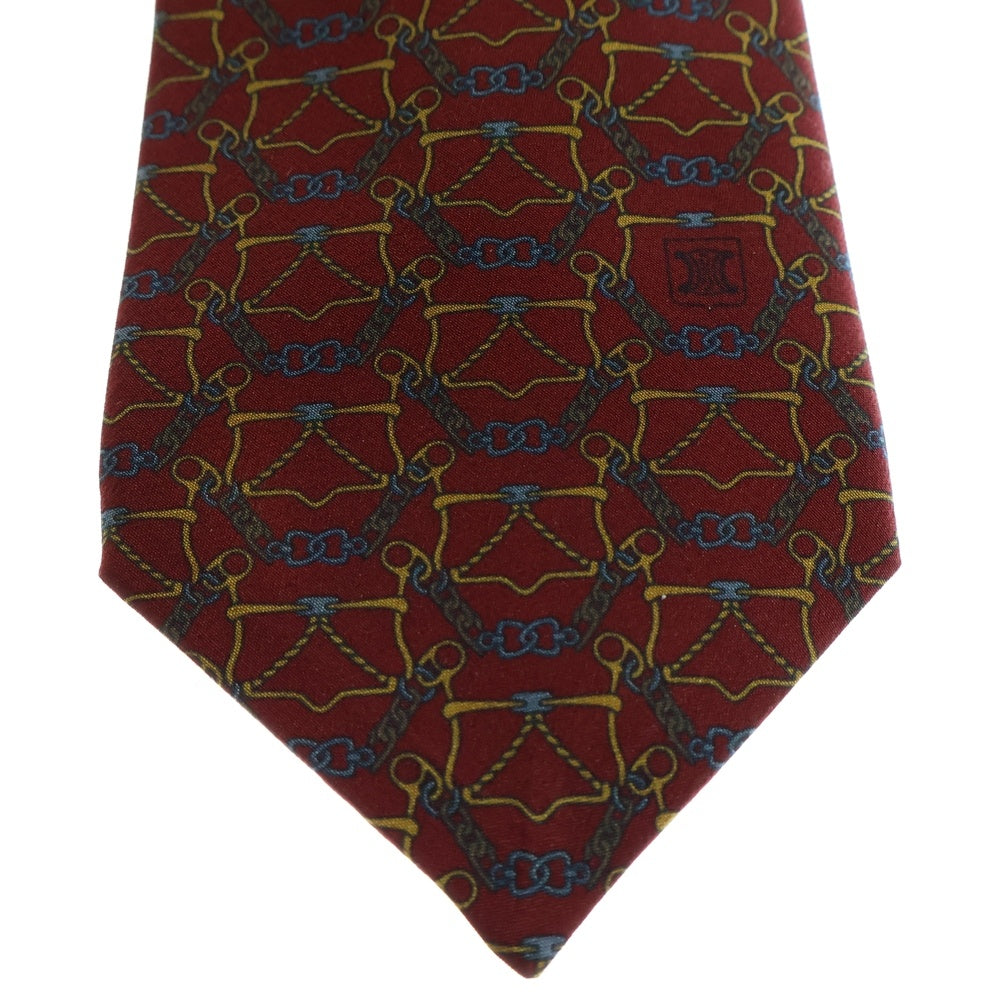 CELINE(セリーヌ) チェーンデザイン 総柄 シルクタイ ネクタイ レッド