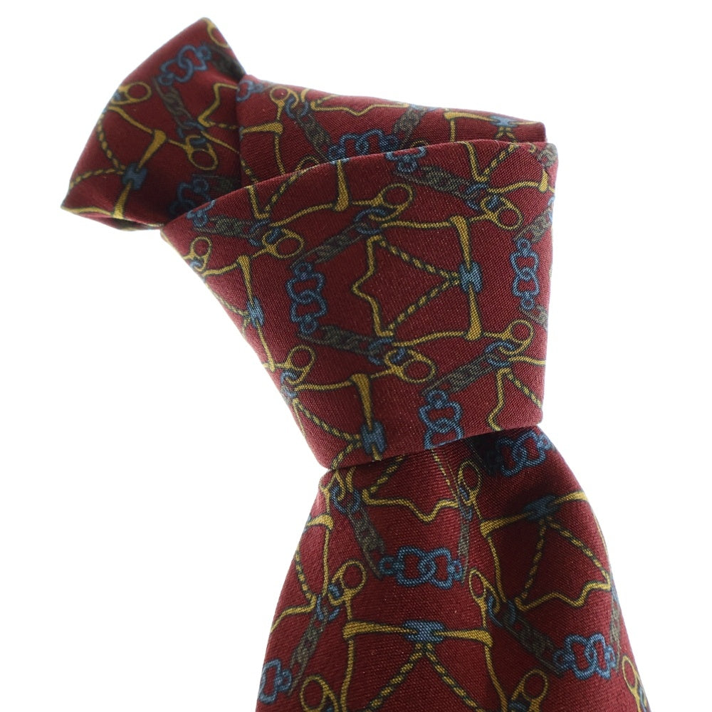 CELINE(セリーヌ) チェーンデザイン 総柄 シルクタイ ネクタイ レッド