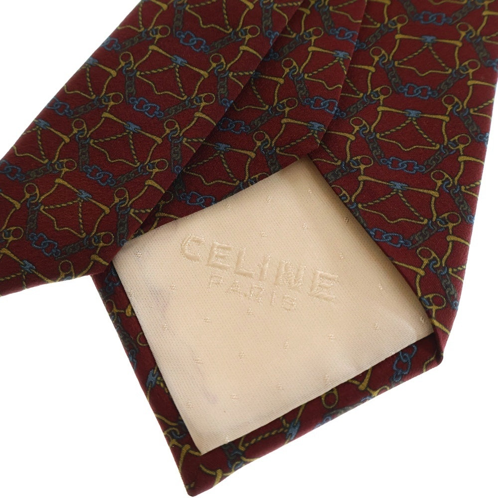 CELINE(セリーヌ) チェーンデザイン 総柄 シルクタイ ネクタイ レッド
