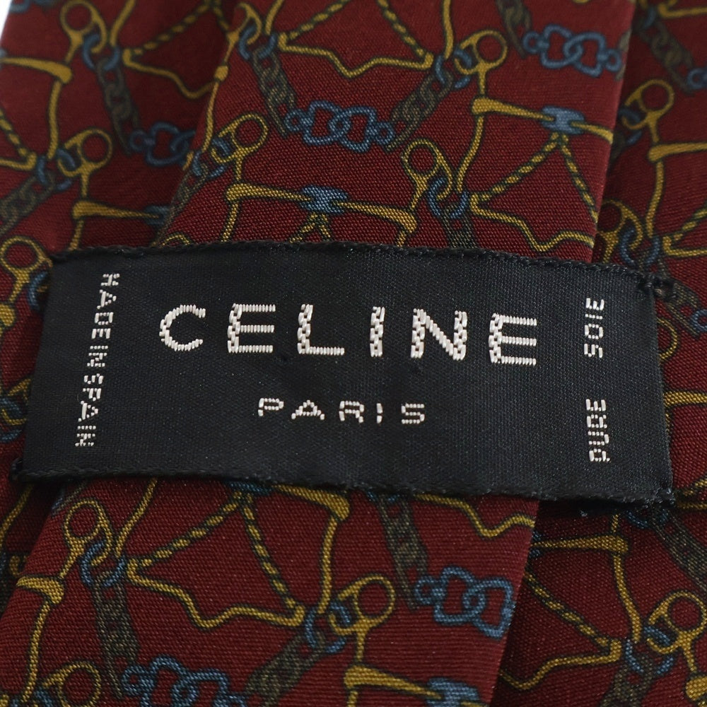 CELINE(セリーヌ) チェーンデザイン 総柄 シルクタイ ネクタイ レッド