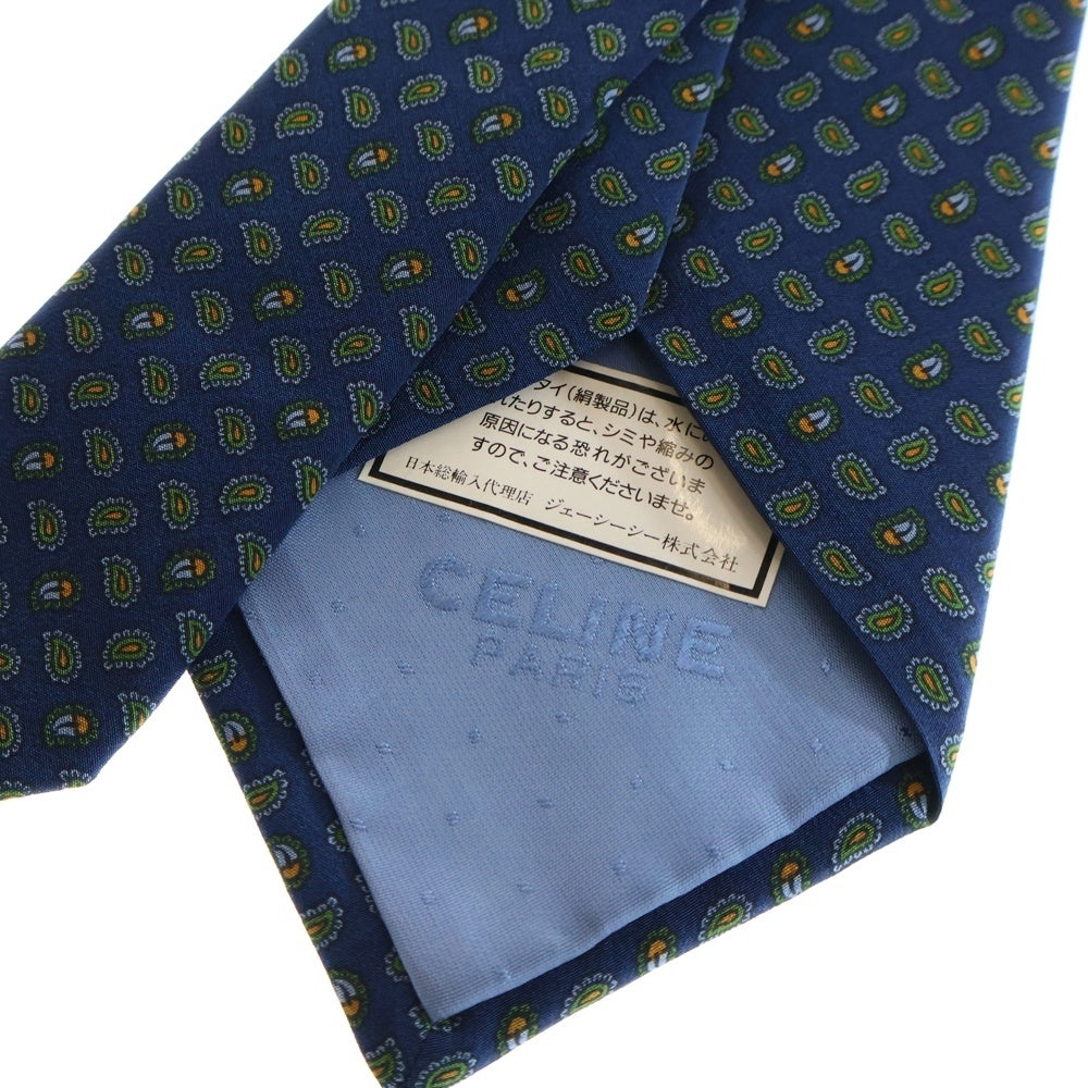 CELINE(セリーヌ) トリオンフ ゾウリムシ 総柄 シルクタイ ネクタイ ブルー