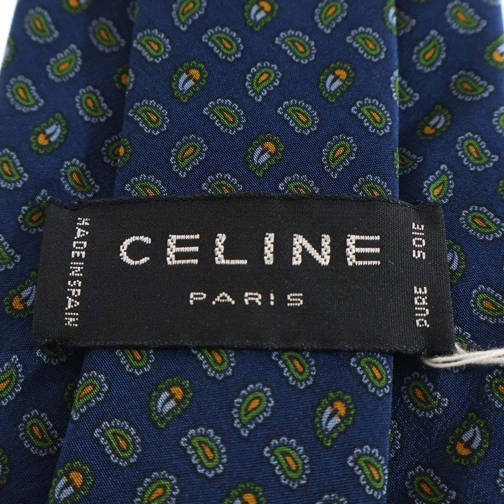 CELINE(セリーヌ) トリオンフ ゾウリムシ 総柄 シルクタイ ネクタイ ブルー