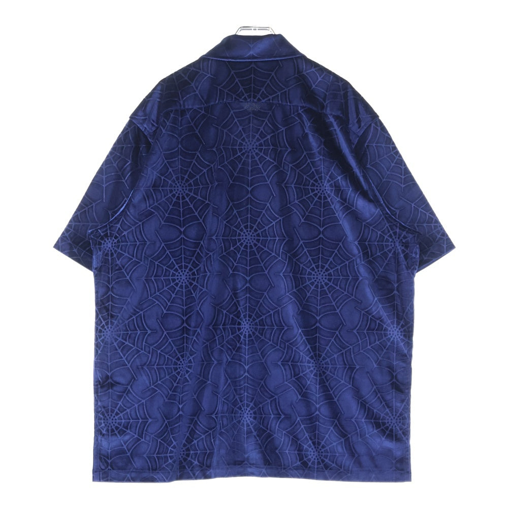 SUPREME(シュプリーム) 21AW Spider Web Velvet S/S Shirt 蜘蛛の巣総柄 ベルベット 半袖シャツ ブルー