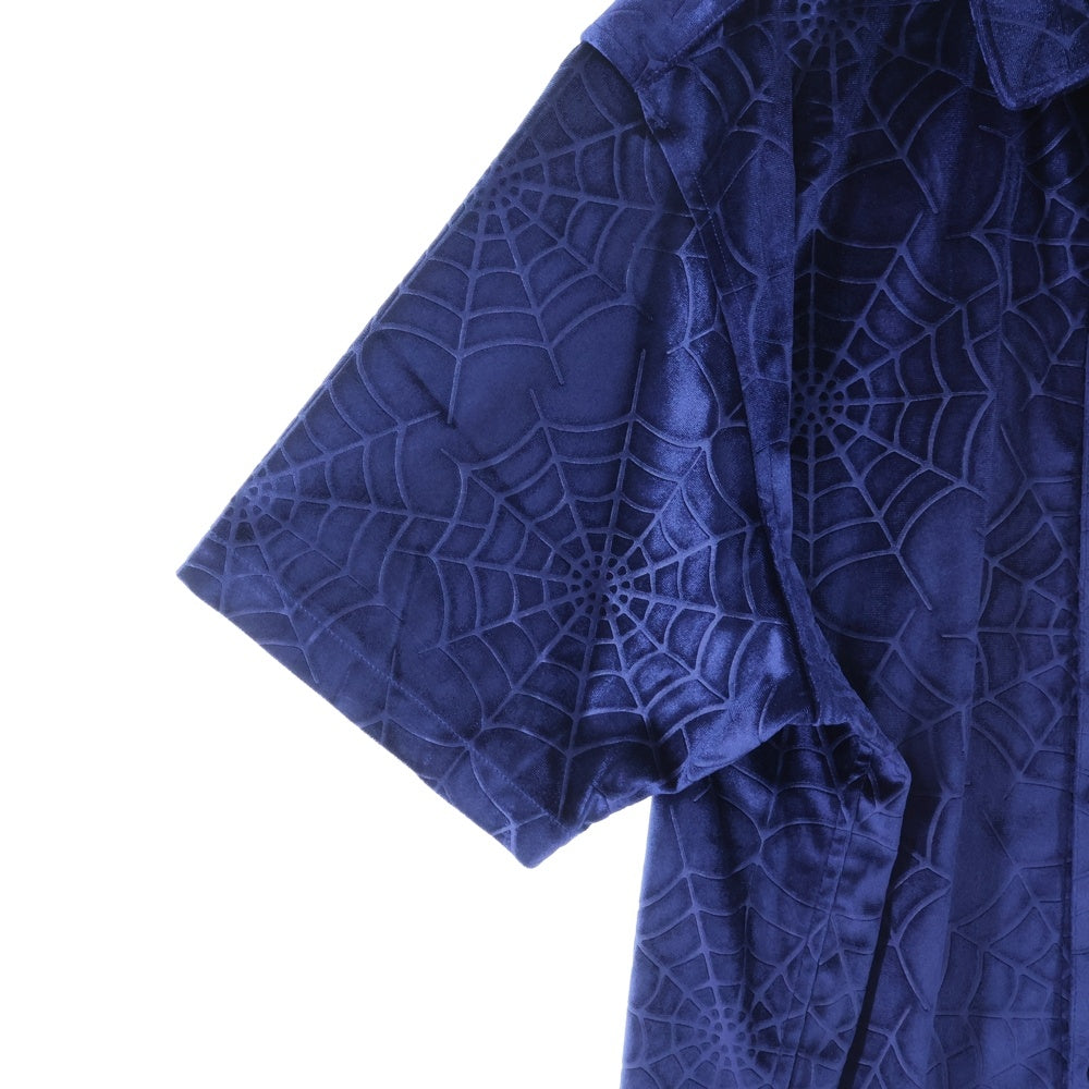 SUPREME(シュプリーム) 21AW Spider Web Velvet S/S Shirt 蜘蛛の巣総柄 ベルベット 半袖シャツ ブルー