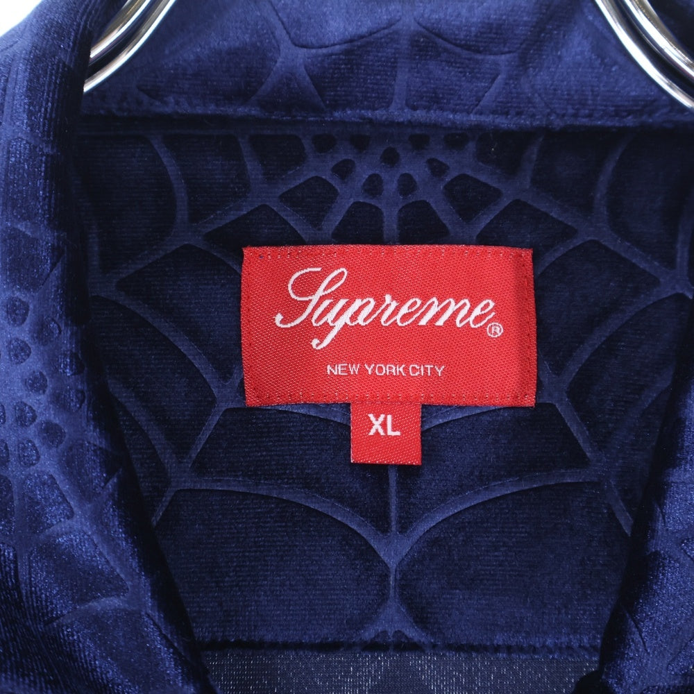 SUPREME(シュプリーム) 21AW Spider Web Velvet S/S Shirt 蜘蛛の巣総柄 ベルベット 半袖シャツ ブルー