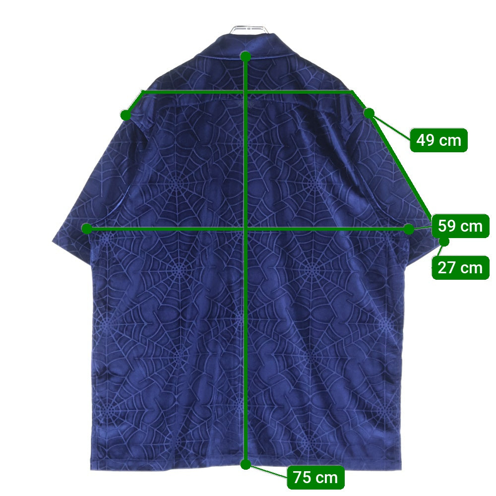 SUPREME(シュプリーム) 21AW Spider Web Velvet S/S Shirt 蜘蛛の巣総柄 ベルベット 半袖シャツ ブルー