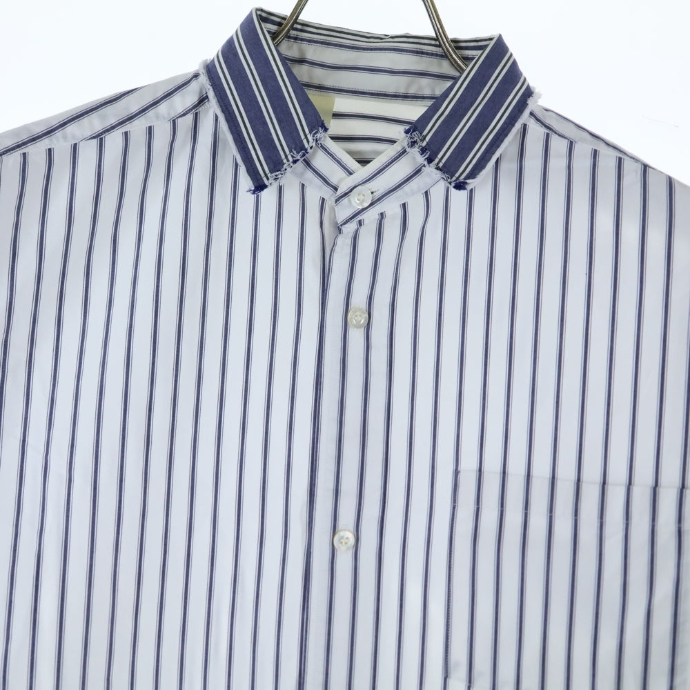 N.HOOLYWOOD(エヌハリウッド) 17AW CUT OFF COLLAR STRIPED SHIRT カット オフ カラー 6B 胸ポケット ストライプ柄 長袖シャツ ホワイト 172-SH08-042