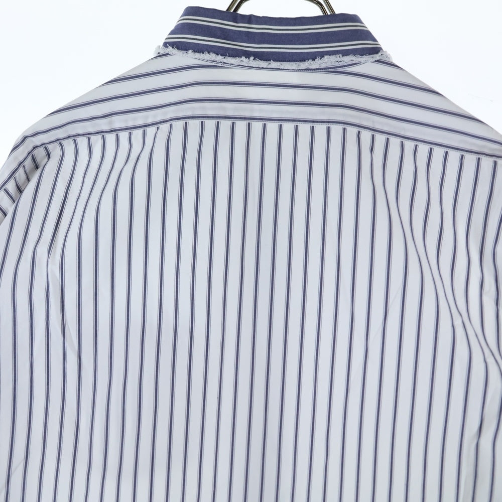 N.HOOLYWOOD(エヌハリウッド) 17AW CUT OFF COLLAR STRIPED SHIRT カット オフ カラー 6B 胸ポケット ストライプ柄 長袖シャツ ホワイト 172-SH08-042