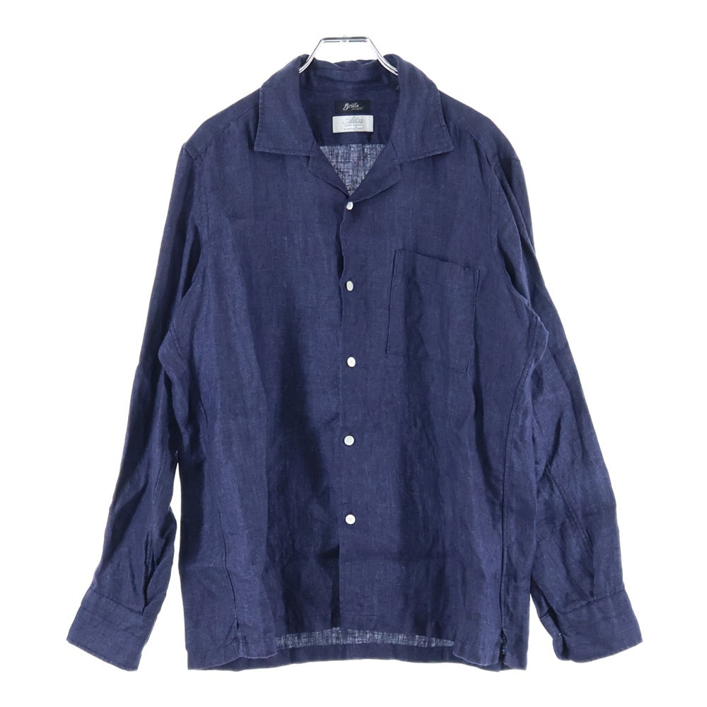 Brilla per il gusto(ブリッラ ペル イル グスト) リネン ソリッド オープンカラー 長袖シャツ ネイビー 24-11-0133-306