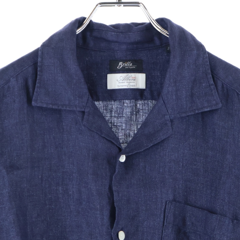 Brilla per il gusto(ブリッラ ペル イル グスト) リネン ソリッド オープンカラー 長袖シャツ ネイビー 24-11-0133-306