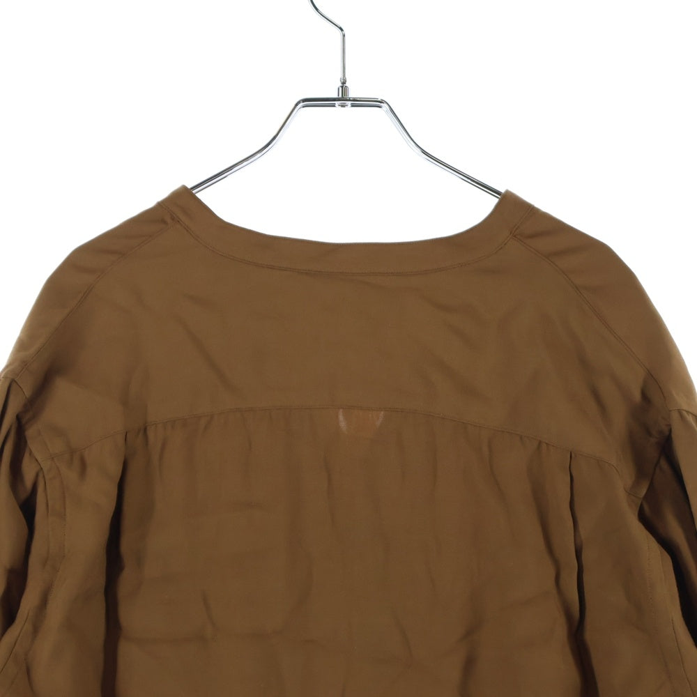 EDIFICE(エディフィス) レーヨン ノーカラー 長袖シャツ ブラウン EY43