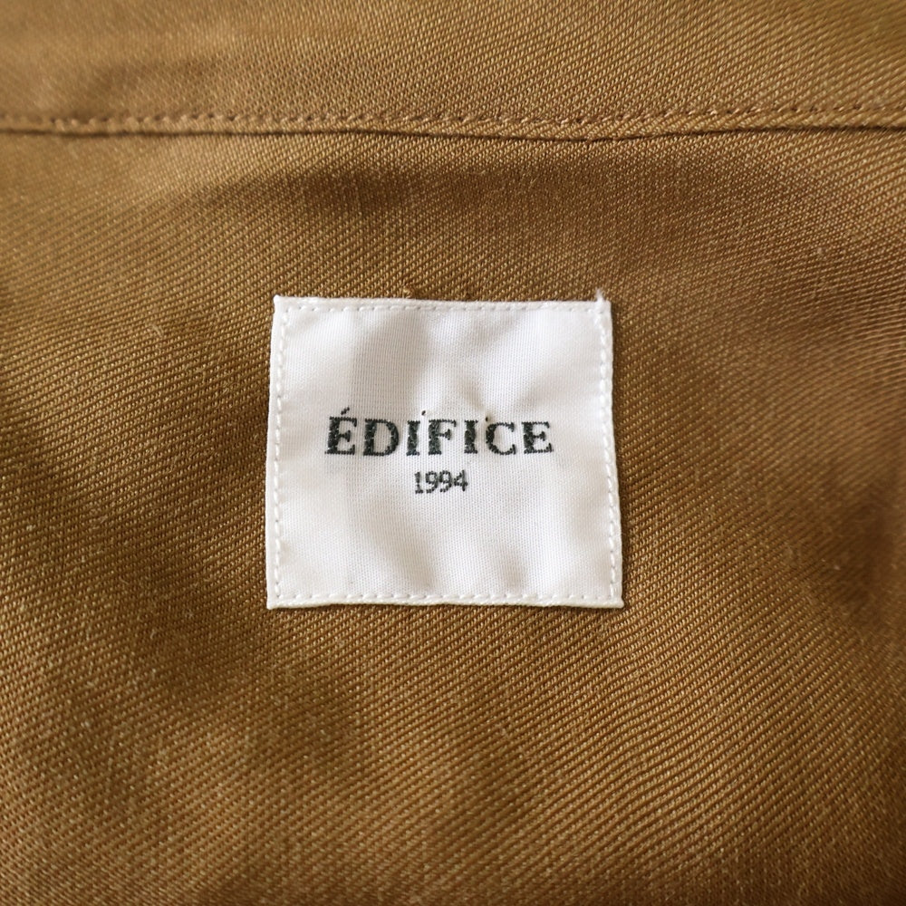 EDIFICE(エディフィス) レーヨン ノーカラー 長袖シャツ ブラウン EY43