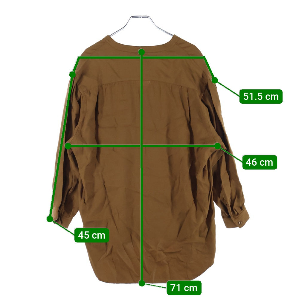 EDIFICE(エディフィス) レーヨン ノーカラー 長袖シャツ ブラウン EY43