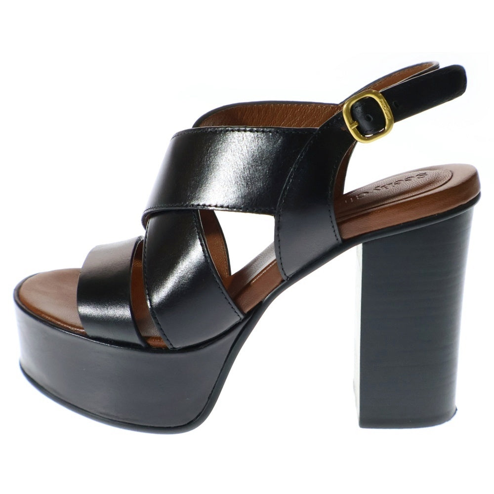 SEE BY CHLOE(シーバイクロエ) LEATHER SANDALS クロスデザイン レザー ハイヒール サンダル レディース ブラック/ブラウン SB34075A