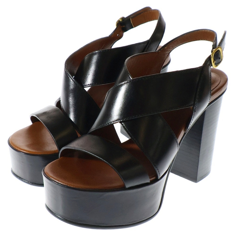 SEE BY CHLOE(シーバイクロエ) LEATHER SANDALS クロスデザイン レザー ハイヒール サンダル レディース ブラック/ブラウン SB34075A