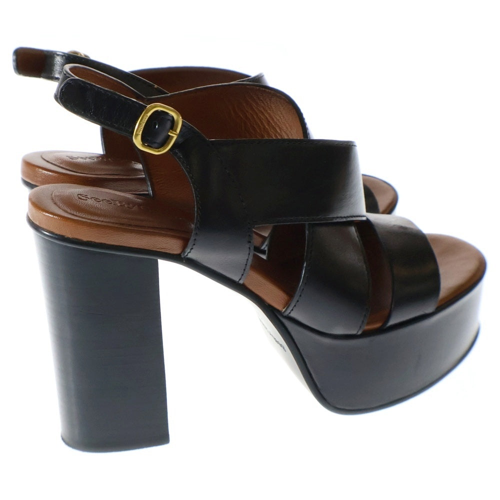 SEE BY CHLOE(シーバイクロエ) LEATHER SANDALS クロスデザイン レザー ハイヒール サンダル レディース ブラック/ブラウン SB34075A