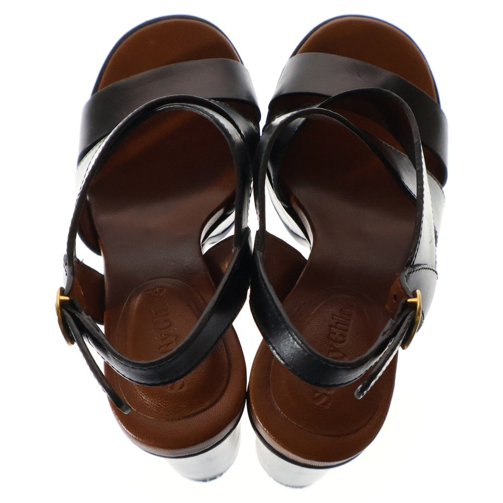 SEE BY CHLOE(シーバイクロエ) LEATHER SANDALS クロスデザイン レザー ハイヒール サンダル レディース ブラック/ブラウン SB34075A