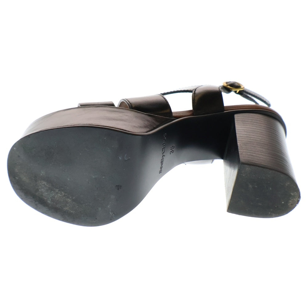 SEE BY CHLOE(シーバイクロエ) LEATHER SANDALS クロスデザイン レザー ハイヒール サンダル レディース ブラック/ブラウン SB34075A