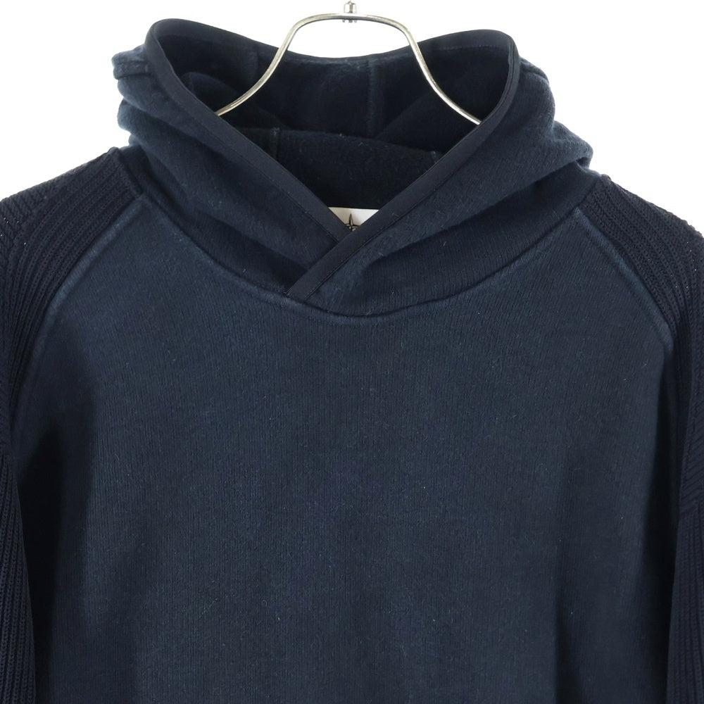 STONE ISLAND(ストーンアイランド) ニット切替 裏起毛 コンパスパッチ スウェット プルオーバーパーカー ブラック 651565836