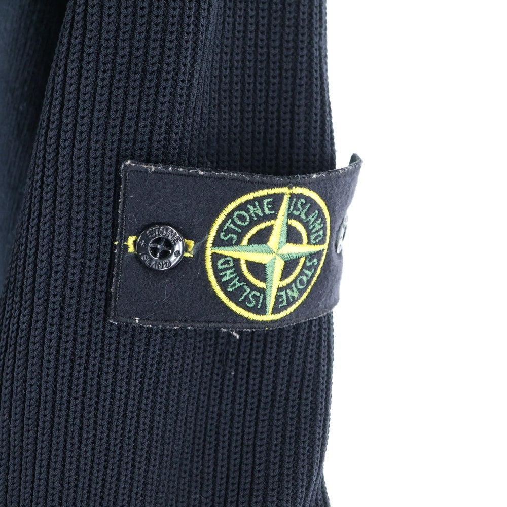STONE ISLAND(ストーンアイランド) ニット切替 裏起毛 コンパスパッチ スウェット プルオーバーパーカー ブラック 651565836