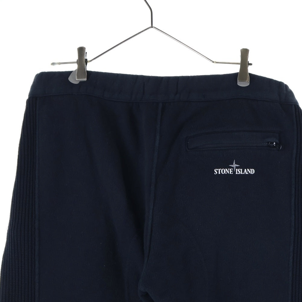 STONE ISLAND(ストーンアイランド) バックロゴプリント ニット切替 裏起毛 スウェット ジョガーパンツ ブラック 651565936