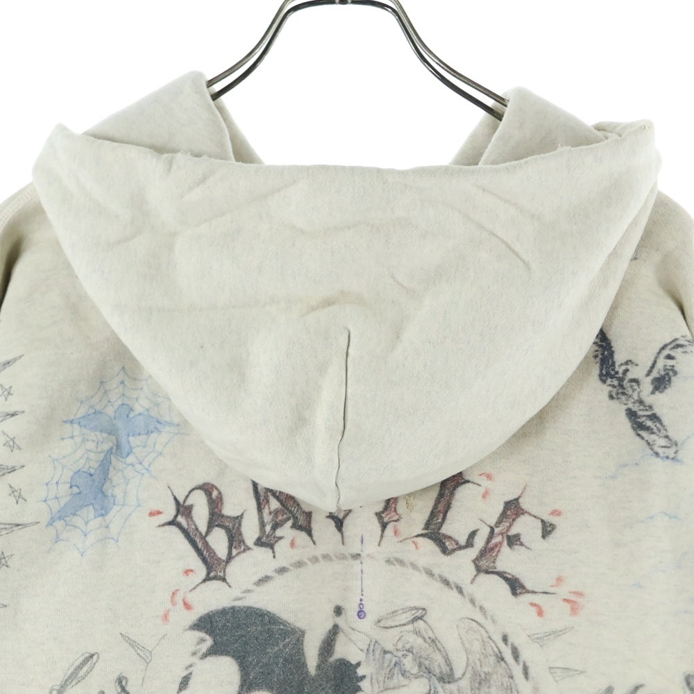 SAINT MICHAEL(セントマイケル) 21AW ×Dr.Woo HOODIE ドクターウー フーディ ペイントデザイン ヴィンテージ加工 プルオーバースウェットパーカー ベージュ SM-A21-0000-056