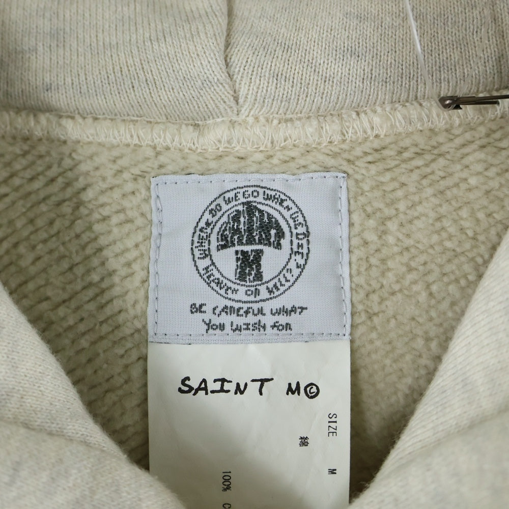 SAINT MICHAEL(セントマイケル) 21AW ×Dr.Woo HOODIE ドクターウー フーディ ペイントデザイン ヴィンテージ加工 プルオーバースウェットパーカー ベージュ SM-A21-0000-056