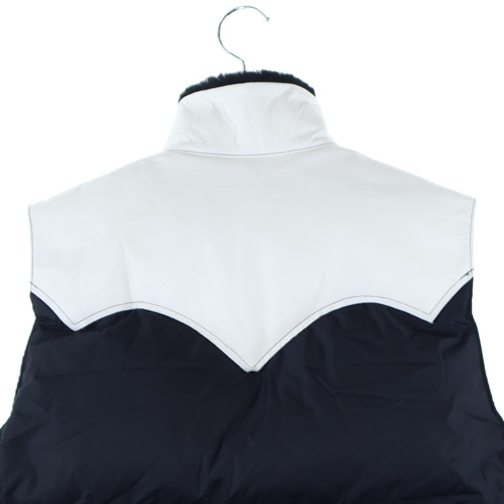 GOD SELECTION XXX(ゴッドセレクショントリプルエックス) ×ROCKY MOUNTAIN FEATHERBED ロッキー マウンテン フェザーベット レザー ナイロン切替 ロゴエンブロイダリー ダウンベスト ブラック/ホワイト 290-192-16