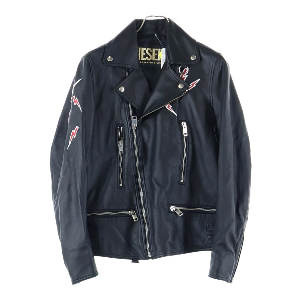 DIESEL(ディーゼル) バックプリント ダブルライダース レザージャケット ブラック OOSME1 OZAZU