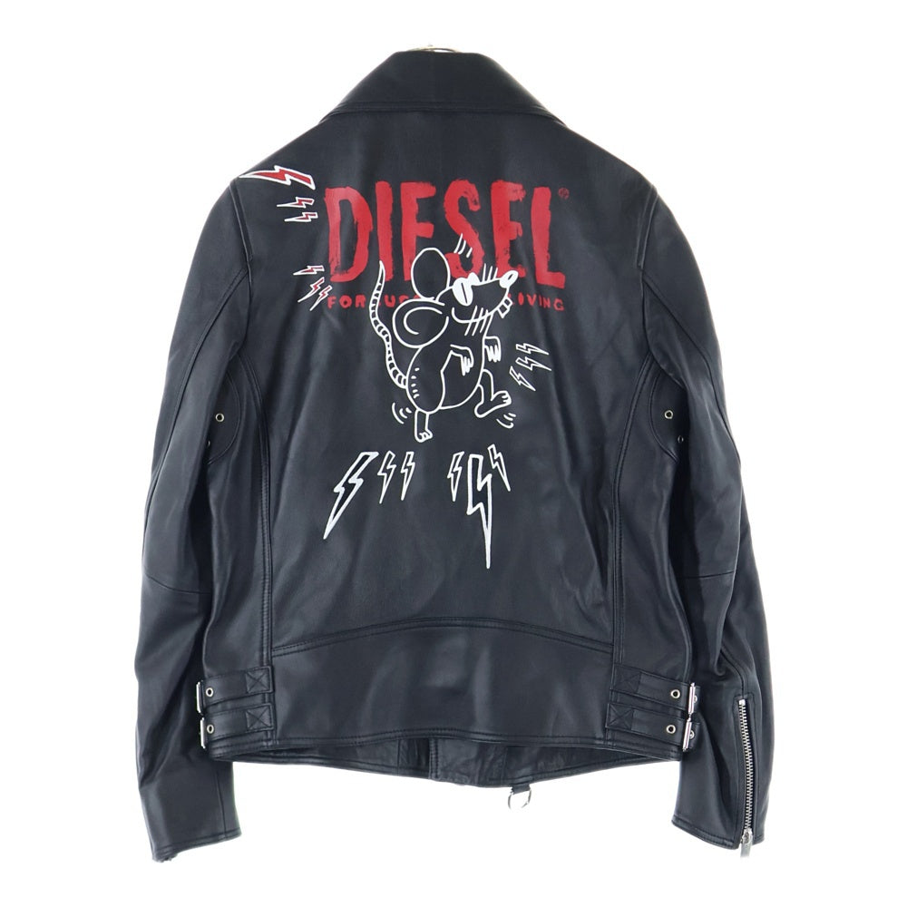 DIESEL(ディーゼル) バックプリント ダブルライダース レザージャケット ブラック OOSME1 OZAZU