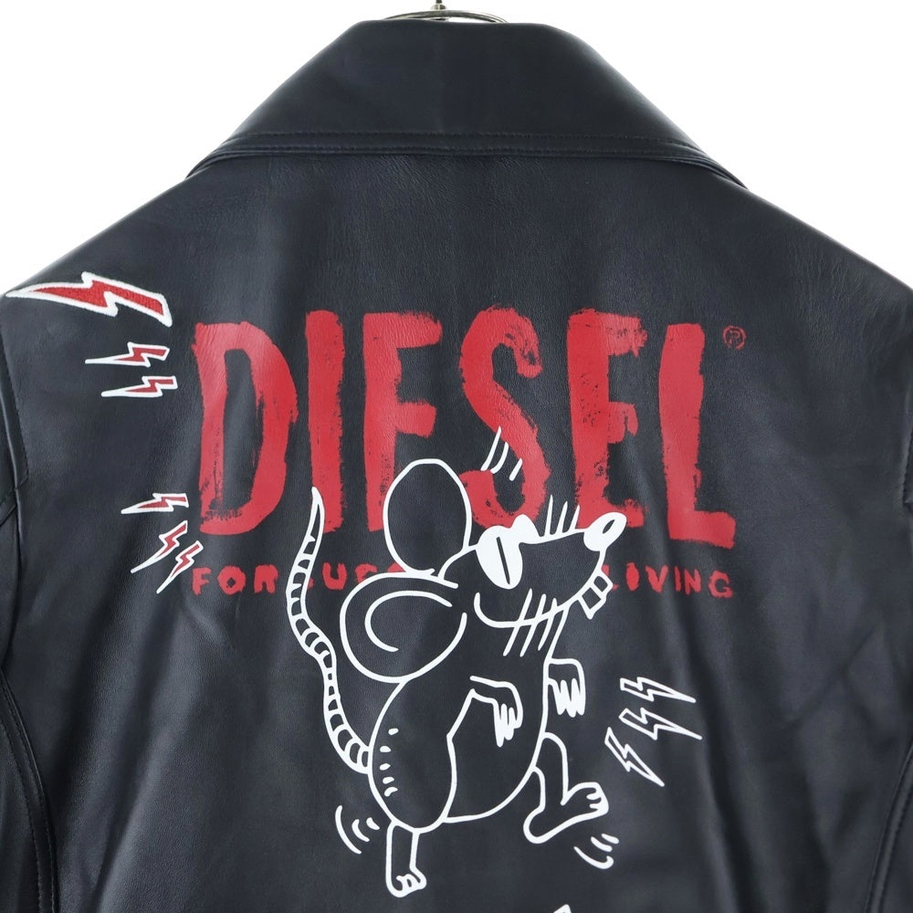 DIESEL(ディーゼル) バックプリント ダブルライダース レザージャケット ブラック OOSME1 OZAZU