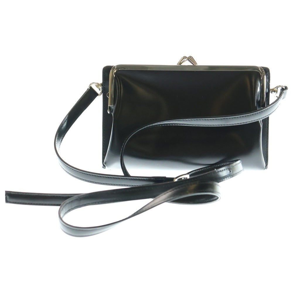 Y's(ワイズ) GLOSSY SMOOTH METAL CLASP SHOULDER BAG グロッシースムース メタルクラスプ レザーがま口ショルダーバッグ ブラック レディース YP-A02-716