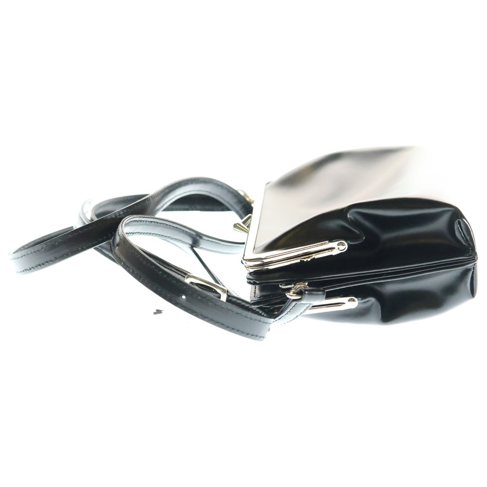 Y's(ワイズ) GLOSSY SMOOTH METAL CLASP SHOULDER BAG グロッシースムース メタルクラスプ レザーがま口ショルダーバッグ ブラック レディース YP-A02-716