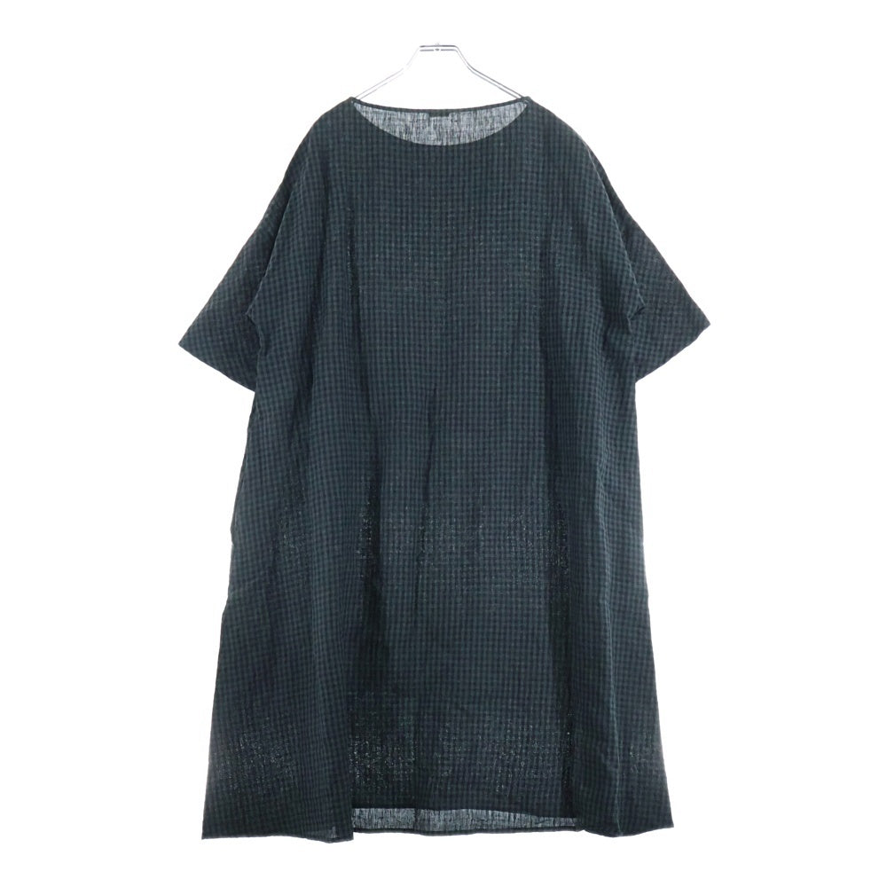 APUNTO B(アプントビー) ギンガムチェック ショートスリーブ リネンワンピース ドレス レディース ブラック P458 TS276