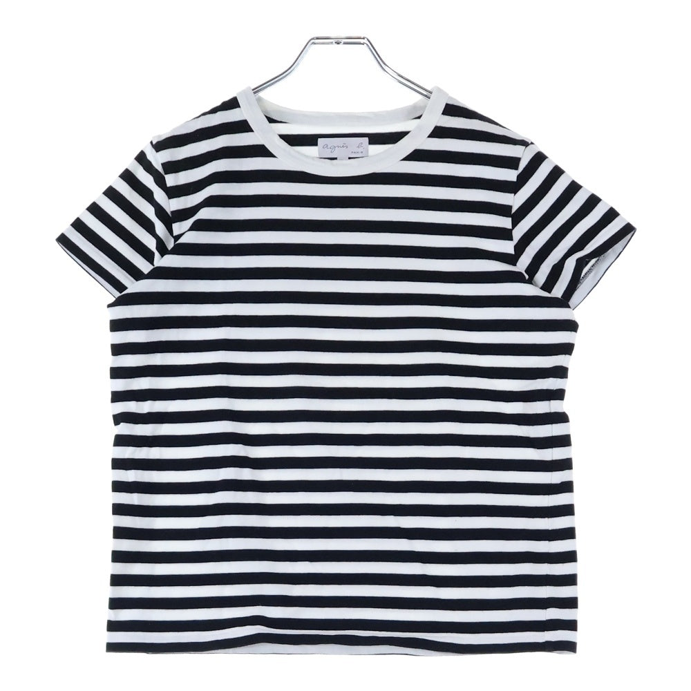 agnes b.(アニエスベー) ボーダー柄 クルーネック半袖Tシャツ カットソー レディース ブラック/ホワイト 2653J008 E17