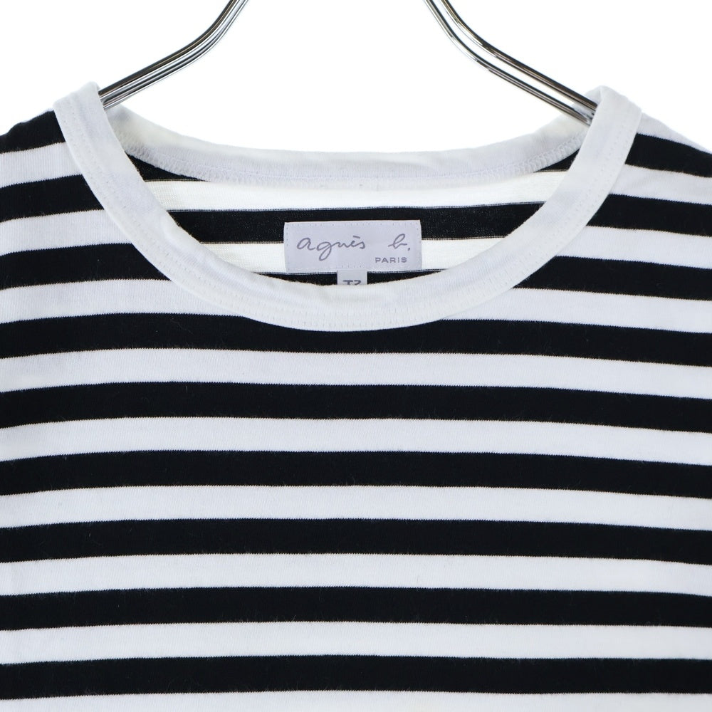 agnes b.(アニエスベー) ボーダー柄 クルーネック半袖Tシャツ カットソー レディース ブラック/ホワイト 2653J008 E17