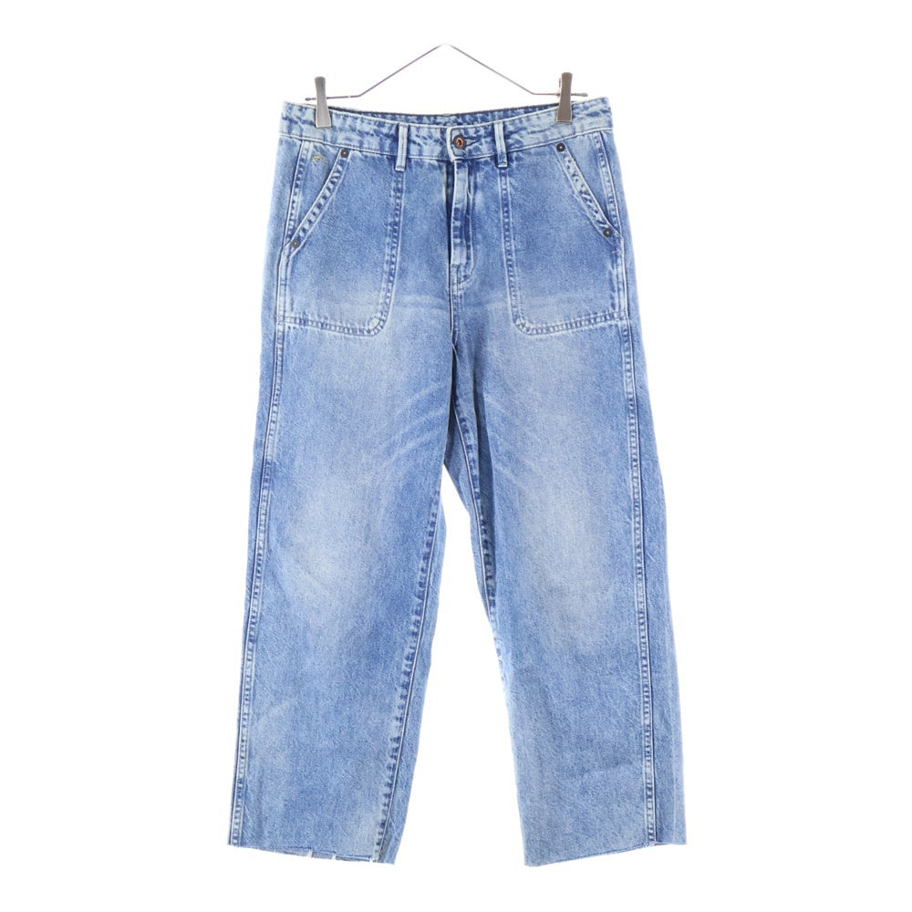 DENHAM(デンハム) カウレザーパッチ カットオフ ストレートデニムパンツ ジーンズ レディース インディゴ