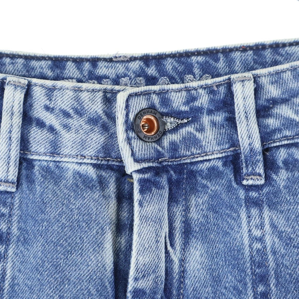 DENHAM(デンハム) カウレザーパッチ カットオフ ストレートデニムパンツ ジーンズ レディース インディゴ