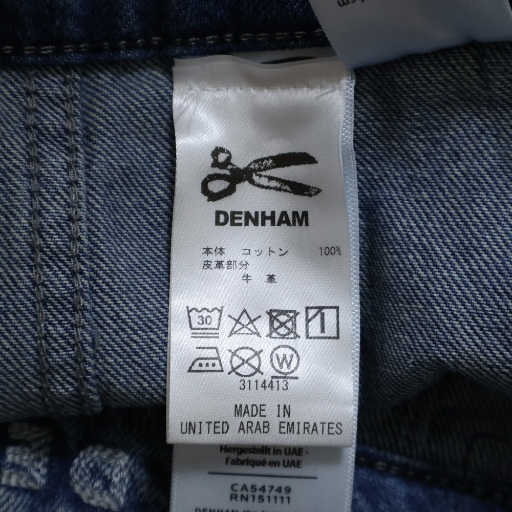 DENHAM(デンハム) カウレザーパッチ カットオフ ストレートデニムパンツ ジーンズ レディース インディゴ