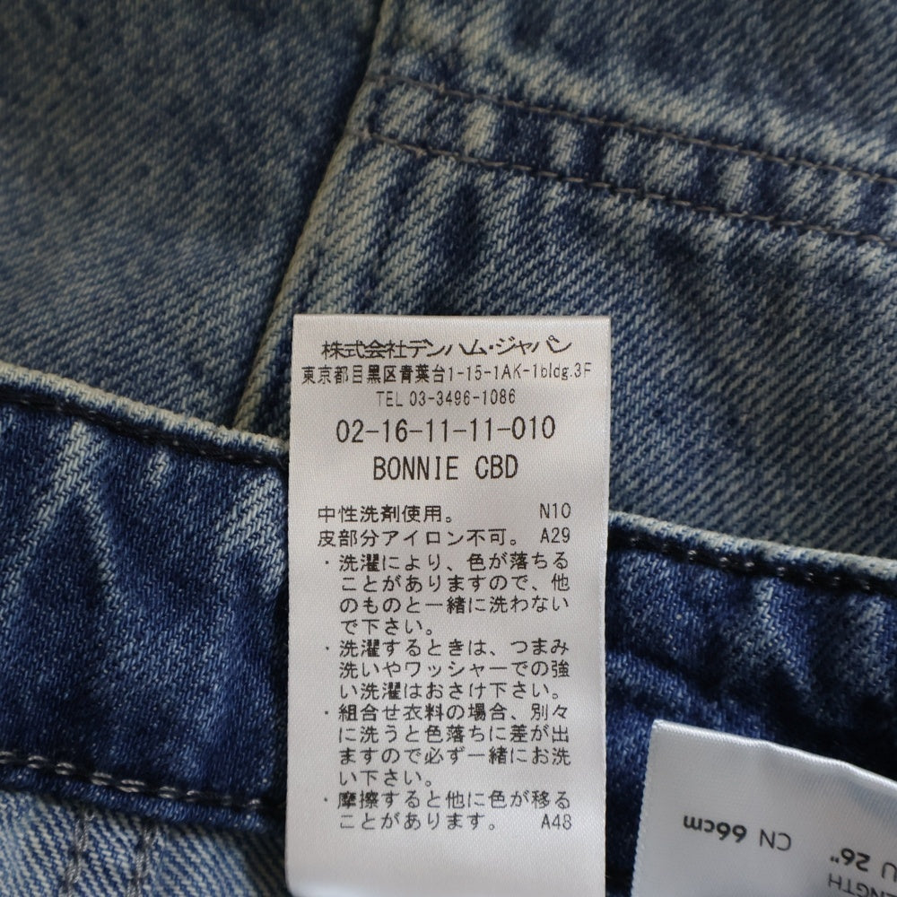 DENHAM(デンハム) カウレザーパッチ カットオフ ストレートデニムパンツ ジーンズ レディース インディゴ
